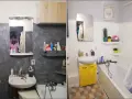 Łazienka po metamorfozie: od szarych płytek do jasnej, nowoczesnej przestrzeni. Malowanie płytek nadało jej świeżości.