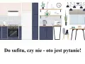 Nowoczesna kuchnia z ciemnogranatowymi szafkami i jasnymi blatami. Zastanawiasz się nad wymiarami szafek kuchennych?