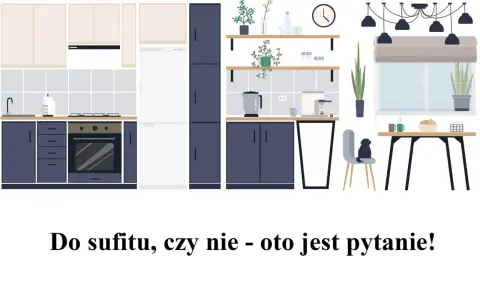 Nowoczesna kuchnia z ciemnogranatowymi szafkami i jasnymi blatami. Zastanawiasz się nad wymiarami szafek kuchennych?